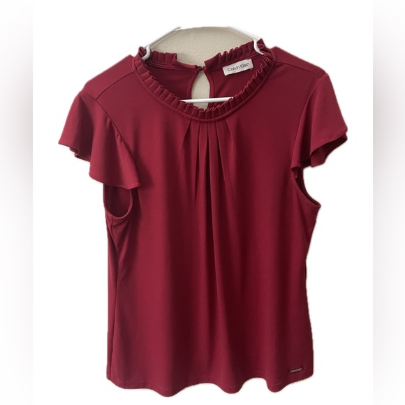 Calvin Klein Tops - Calvin Klein Red Flutter Sleeve Blouse Size M | Romantic Feminine Career Top
